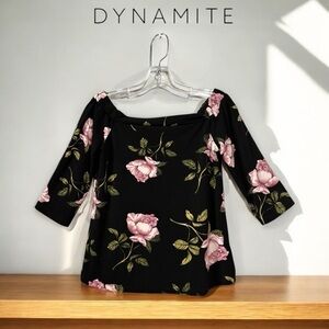 NEW, Dynamite, Black Floral Women's Blouse, Small 🌸